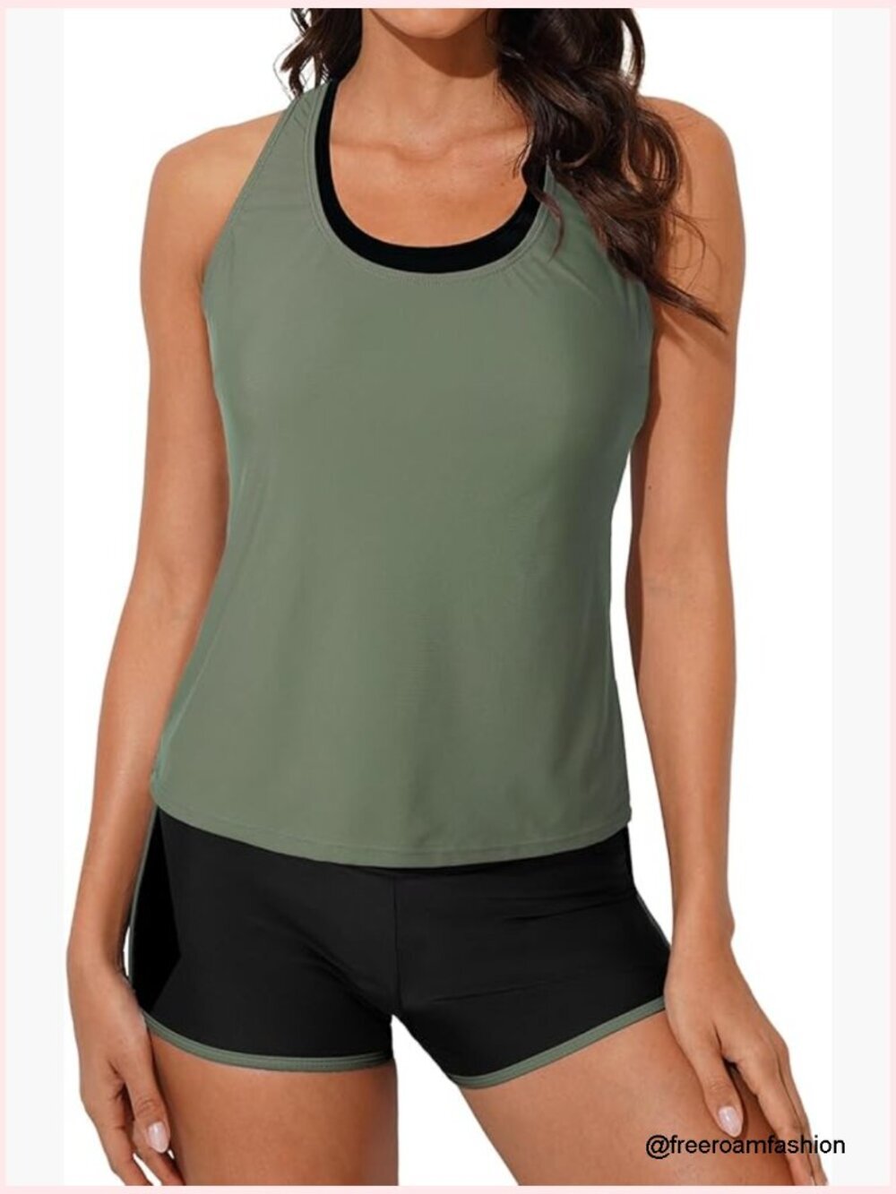Women's Athletic 3 Piece Tankini Swimsuit Set with Shorts and Sports Bra